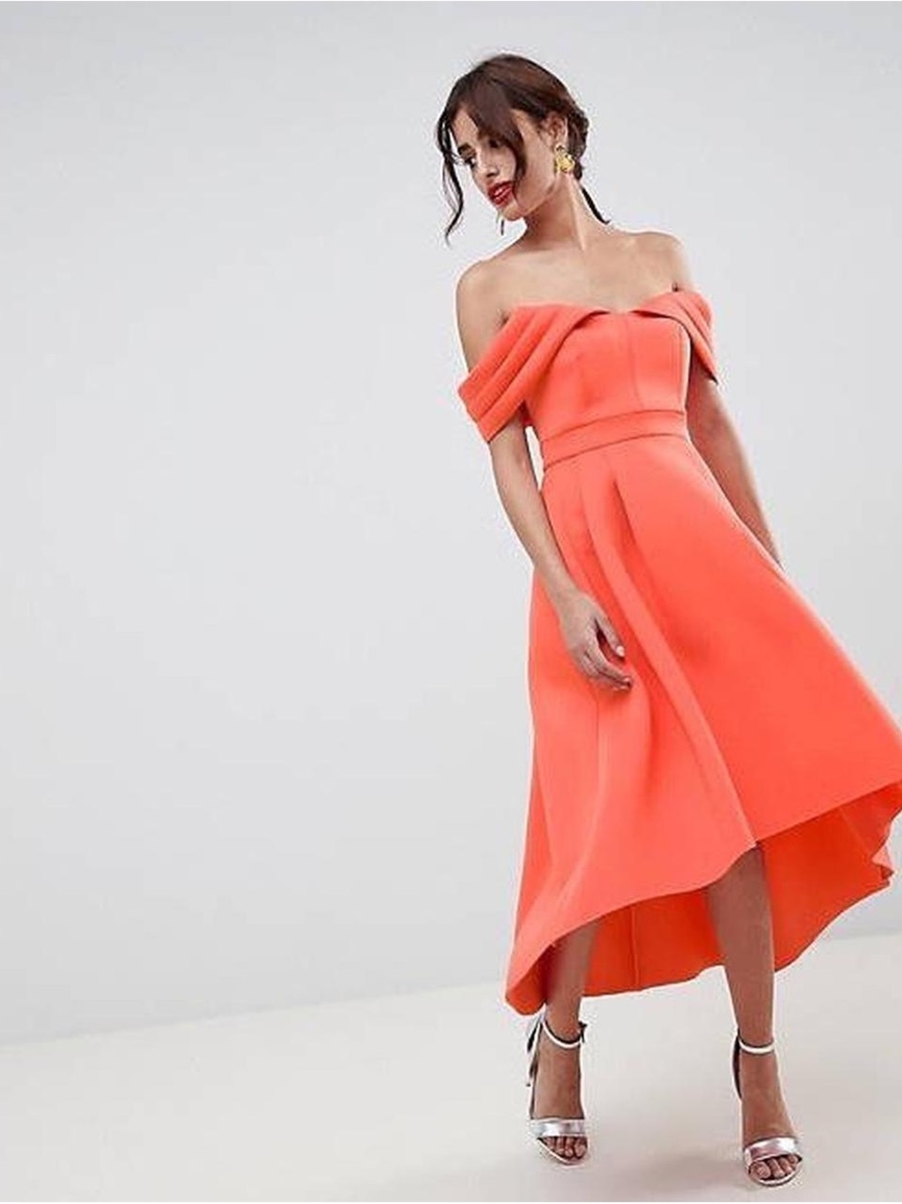 NWT ASOS Off-Shoulder Coral Midi Dress